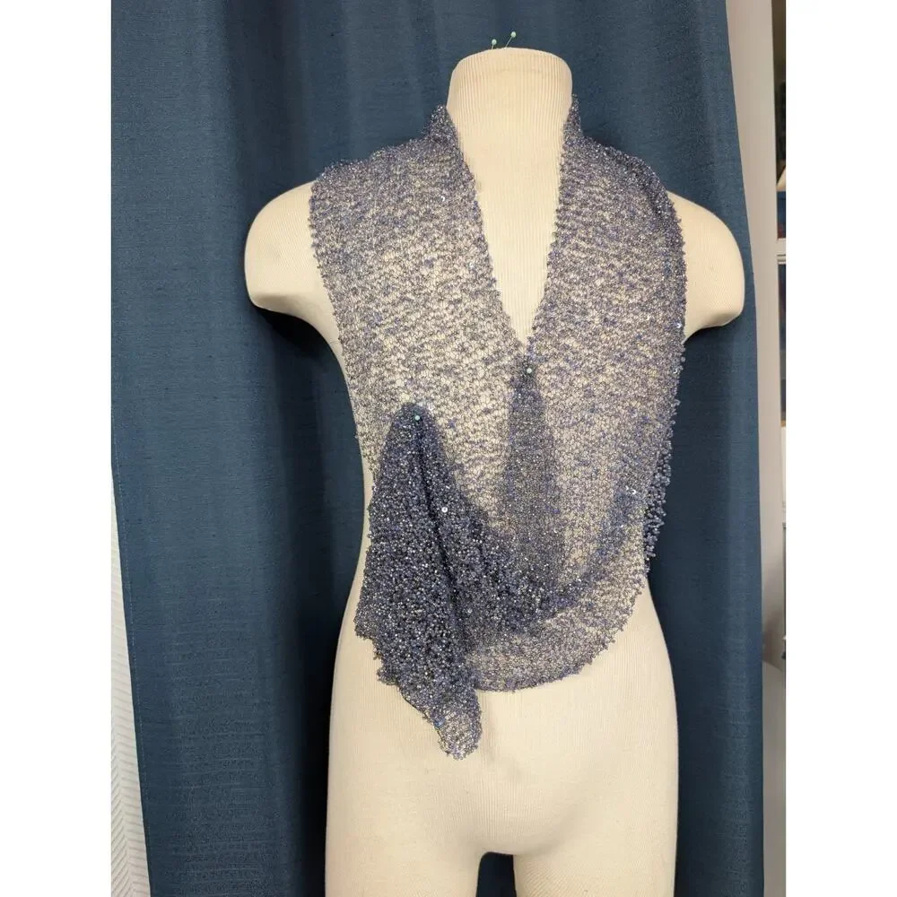 Renaissance‎ Chain Mail Blue Sequined Scarf European Weave 72 In X 8 In